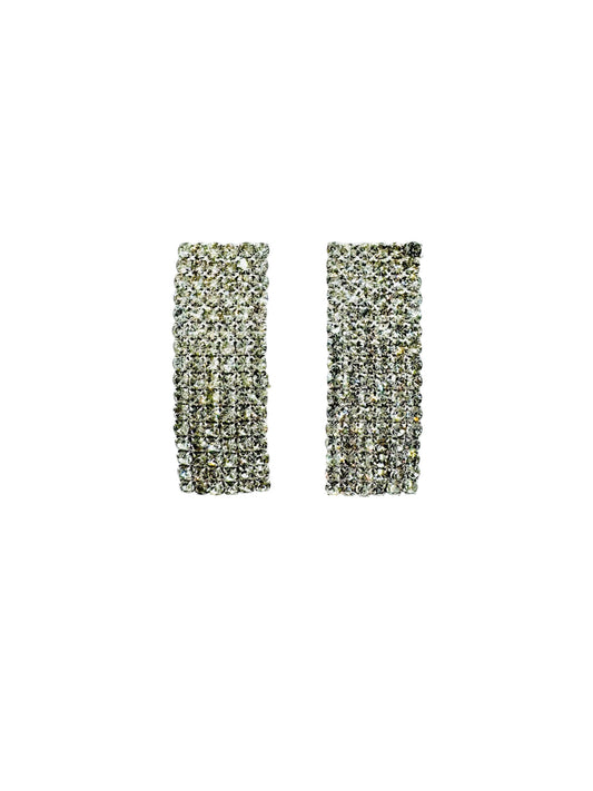 Rectangular Crystal Curve Studs Plateados